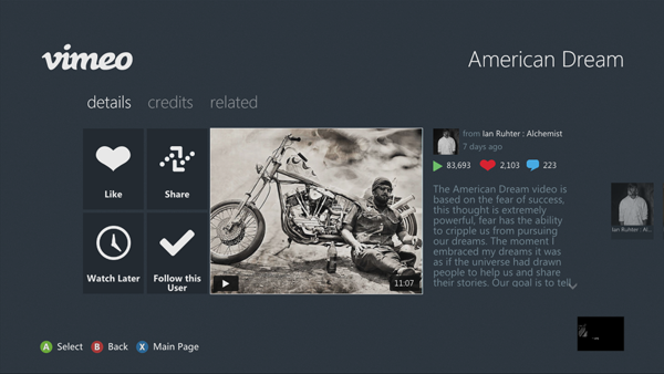  Vimeo ya se encuentra disponible para el Xbox 360